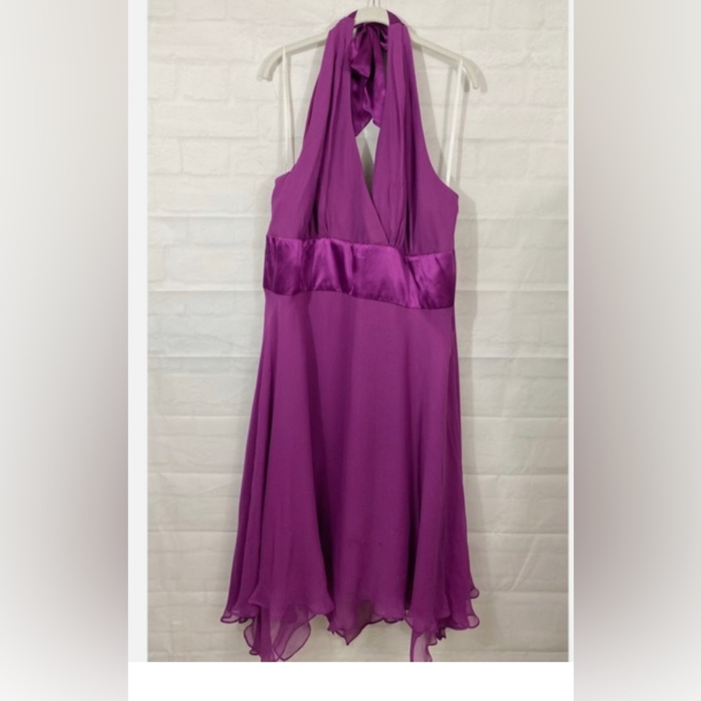 Donna Ricco Surplice Chiffon Halter Cocktail Dress Size 22 -Magenta NWT
